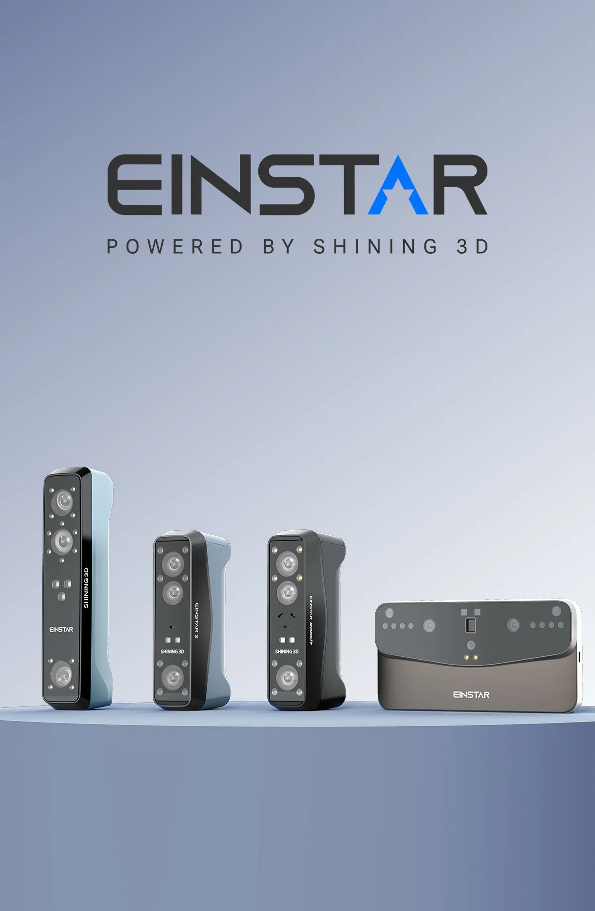 Einstar products with 'Powered by Shining 3D' text on a blue background
